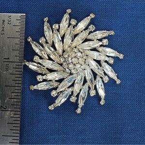 Vintage Sherman Silver Tone Crystal Brooch Pin